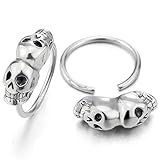 Pair Stainless Steel Double Skulls Huggie Hinged Hoop Earrings for Men Women