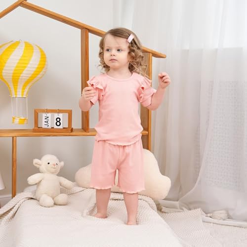 TODDLER GIRL CLOTHES BABY GIRL SUMMER OUTFIT SHIRT AND SHORTS 2 PIECE OUTFITS FOR GIRLS 12 MONTHS, PINK