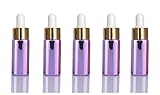 10 Sets Lavender 5ml UV Coated Glass Dropper Bottles Grand Parfums Refillable Medicine Dropper Bottles with Gold Caps and White Bulb Glass Pipette for Essential Oil, Serums,