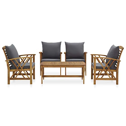 vidaXL Akazienholz Massiv Gartenmöbel 5-TLG. mit Auflagen Gartenstuhl Gartenset Sitzmöbel Sitzgruppe Lounge Gartengarnitur Stuhl Tisch Beistelltisch – Bild 2