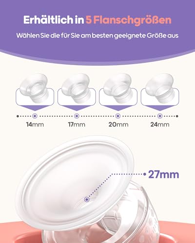 Nuliie Tire Lait Electrique Main Libre avec Sac de Rangement Portable, 4 Modes et 12 Niveaux, Tire Lait Electrique Allaitement avec Bride de 14/17/20/24/27 mm (2 Paquets, Rose)