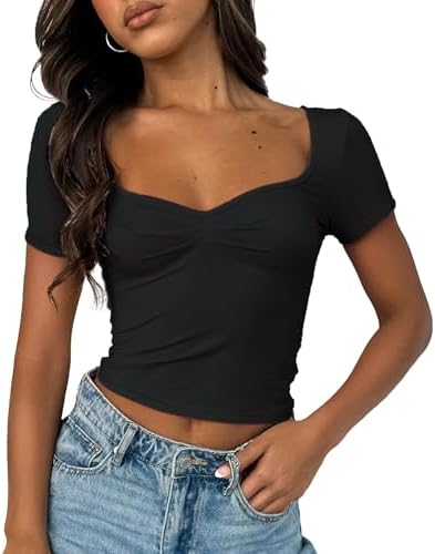 SHENHE Women's Babydoll Tops Square Neck Short Sleeve Empire Waist