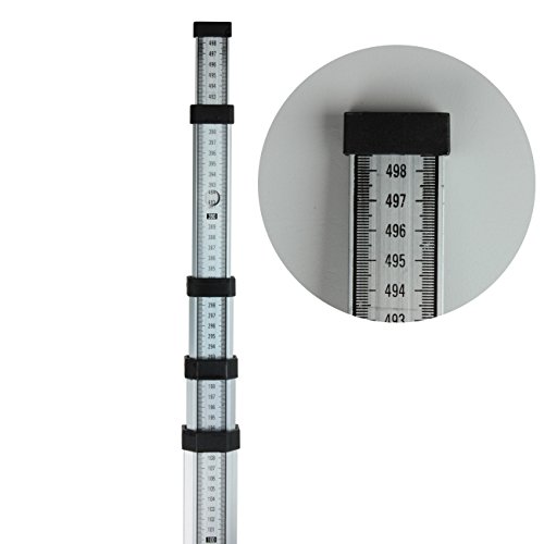 Ridgeyard 5 Section 5m (16.4ft) Telescoping Leveling Rod with 1.63m (64.96 inches) Aluminum 5/8 Inch - 11 Mounting Threaded Flat Head Tripod for Rotary Laser Level Auto Level Theodolite