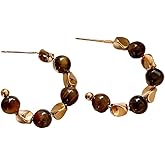 Big Tiger Eye Beads Earrings Hoop Earrings Nature Stone Bohemian Half Open Hoop Large Drop for Fashion Jewelry