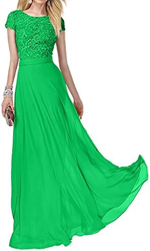Charm Bridal Short Sleeve Chiffon Lace Women Party Ball Dress Long Prom Gowns -18W-Green