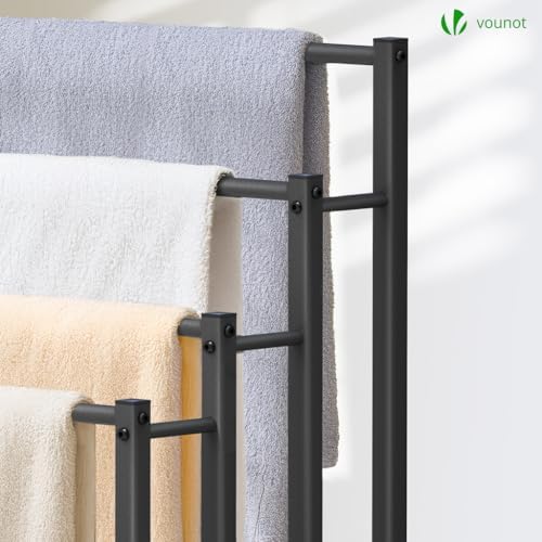 ® Toallero de Pie de 4 Niveles Toallero Escalera con 4 Barras para Colgar Toallas Toallero Múltiple Marco de Metal 45x33x101cm Soporte y Estante de Secado de Toalla para Baño Aseo Lavadero Negro