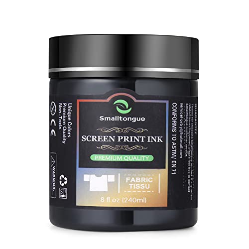 Smalltongue Fabric Screen Printing Ink Black, 8-Ounce (240ml), Chalk Paste Paint for Silk Screen, Transfer Paste for Screen Print, for DIY Home Decor, Fabric, Shirts