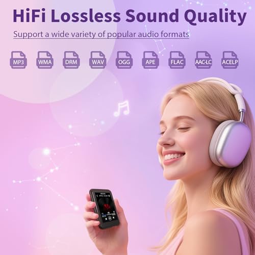 QNGEE 64GB MP3 Player with Bluetooth 5.3, 2.4" Touch Screen, FM Radio, Voice Recording, Hi-Fi Sound, E-Book Function, Memory Expansion up to 512GB + Grey Case