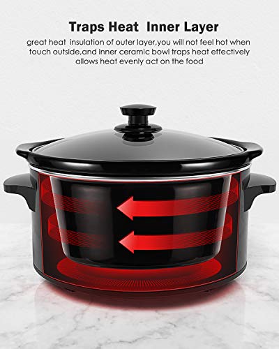 Homever Slow Cooker,3.5-Quart Manual Slow Pot with Standard Lid,Multi-Cooker with Removable Ceramic Cooking Crock,3 Adjustable Temp Settings (High/Low/Warm), Cooking for Vegetables,Beef,Cake,etc.