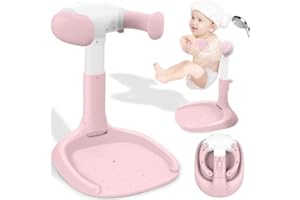 JUNEU Baby Shower Stand, No-Assembly Baby Bath Stand with Enlarged Anti-Slip Base, Foldable Adjustable Toddler Shower Standing Support, Soporte para Bañera de Bebe, Ideal Gift for Infant 6–36 Months (Pink)