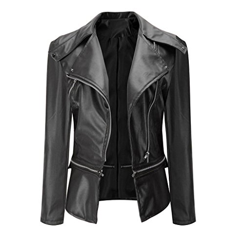Women Coat, New Hot Sale Fashion Vintage Overcoat Biker Motorcycle PU Leather Zipper Jacket Outwear by Neartime (M, Black)