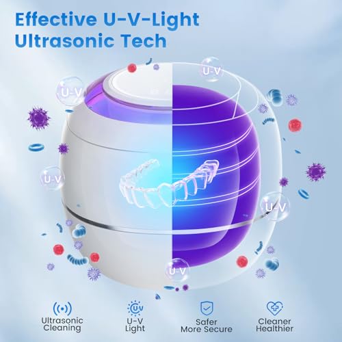 SEANCHEER Ultrasonic Cleaner | 48kHz | 24W | 180ML | Ultrasonic Retainer Cleaner Machine with U-V Light for | Retainer | Aligner | Denture | Night Guard | Jewelry | (White)