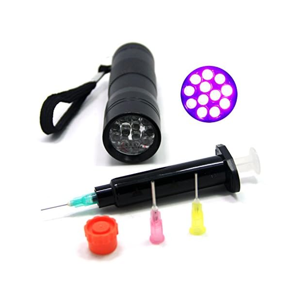 SAMS-Fly-Tying-Kits-UV-12-LEDs-Bright-Black-Light-Flashlight-and-Clear-Glue-Cure-Syringe-Coating-Tools-for-Buzzer-Bug-Nymph-Head-Body-Trout-Flies-Making