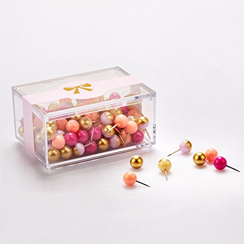 MultiBey Gold and Pastel Thumbtacks Round Decorative Thumb Tacks and Pushpins for Memo Board or Cork Board, Box of 120pcs