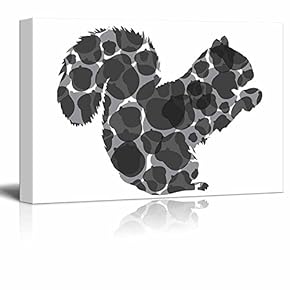 Foraging - Squirrel and Acorn Silhouette - Black and White Exclusive Artwork - Quirky Fun Design - Canvas Art Home Art - 12x18 inches