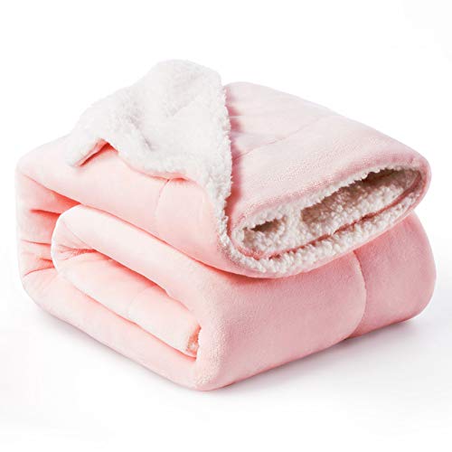 Bedsure Sherpa Fleece Blanket Throw Blanket Pink, Thick Blanket Plush