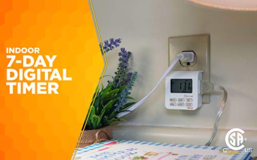 Southwire Woods 7-Day Indoor Digital Timer - Dual Outlets - Energy-Saving Digital Timer - LED Compatible - Easy-to-Use Electrical Devices Timer - White