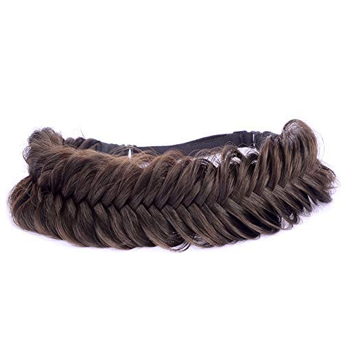 BOBIYA Wide Fishtail Synthetic Hair Braided Headband Classic Chunky Plaited Braids Elastic Stretch Hairband Women Girl (Brunette Brown) — image 1