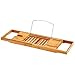 Ollieroo Natural Bamboo Bathtub Caddy with Extending Sides Adjustable Book Holder Tray Organizer for Phone and Wineglass