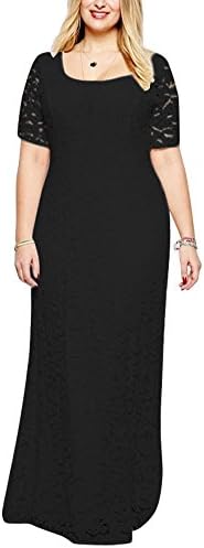 ReachMe Women's Extra Plus Size Elegant Full Lace Chiffon Long Wedding Dress(2 Black 3XL)