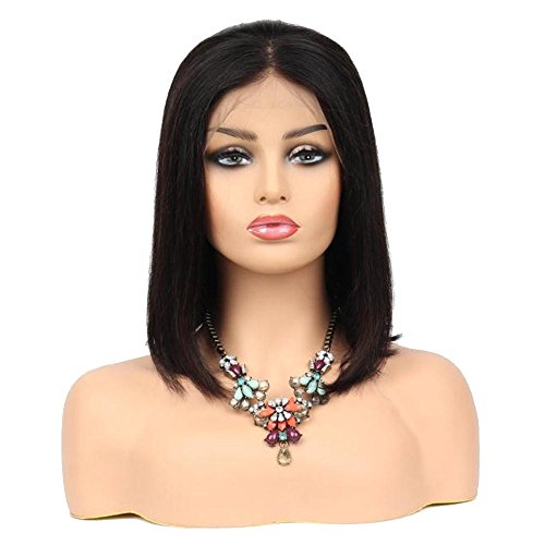 Lace front straight human hair wig glueless short bob b…