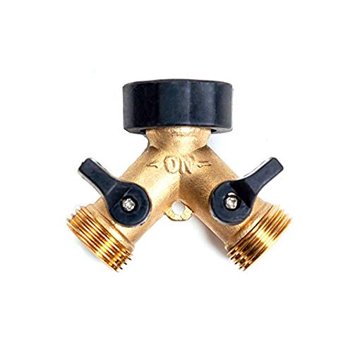 Garden Hose Quick Connect Fittings, 3/4 Inch GHT Solid Brass, Garden Hose Splitter, Heavy Duty Brass Y 2 Way Solid Valve Garden Hose Connector with Comfort Grip