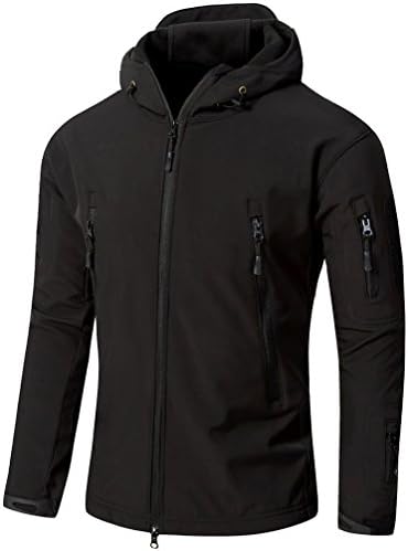 Camo Coll Men's Outdoor Soft Shell Hooded Tactical Jacket (L, Black)
