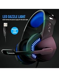 Auriculares para videojuegos con micrófono, reducción de ruido, sonido envolvente de graves de oreja, auriculares estéreo, control de volumen, luces LED para PC Gamers PS4 Xbox One portátil Playstation