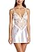 Dreamgirl Women's To Have and To Hold Satin Charmeuse Chemise and Thong Set, White, Small