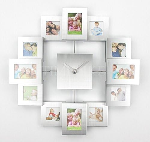 Modern Design Photo Frame Clock With 12 Pictures Large Decorative Metal Wall Clock Living Room Art Decor Horloge Murale Silver