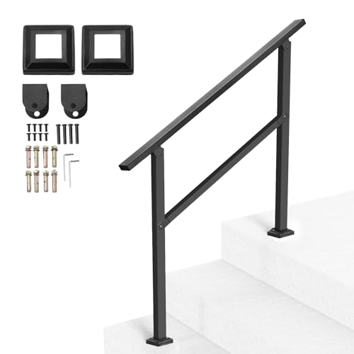 VEVOR Outdoor Handrails for Steps, 2-3 Step Stair Rail Kit, Black Square Tube w…