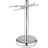 Razor and Brush Stand,Oak Leaf Deluxe Chrome Stand for Razor and Brush Bathroom Vanity