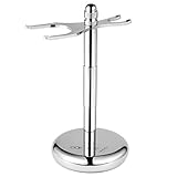 Razor and Brush Stand,Oak Leaf Deluxe Chrome Stand for Razor and Brush Bathroom Vanity