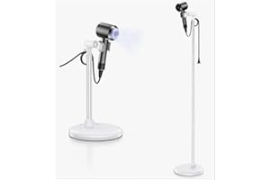 Mistriddle Hands Free Blow Dryer Stand with Storage Hook, 17.2-51" Stepless Adjustable Hair Dryer Holder, Upgraded TPU Open C