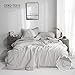 Simple&Opulence 100% Washed Linen Duvet Cover with Embroidered,3 Pieces Soft Farmhouse Comforter Set with Button Closure,1 Duvet Cover and 2 Pillowshams(Queen,Light Grey)