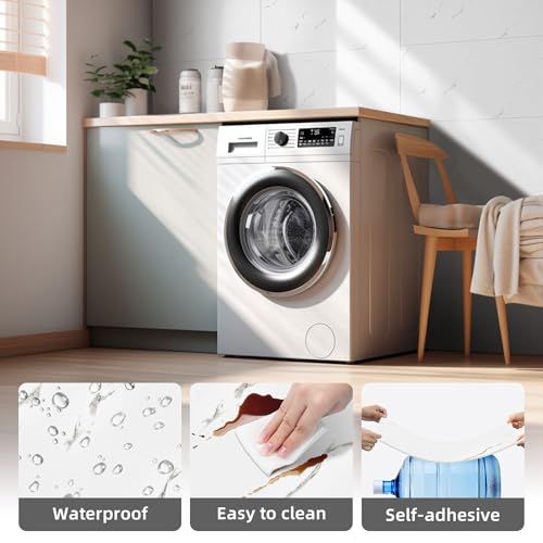 Vieshful 10 Adhesive Tiles 30 x 60 cm, Imitation Marble, Waterproof Adhesive Tiles for Kitchen, Bathroom, Living Room or TV Walls, White (Not Real Tiles)