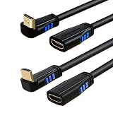 HDMI 2.0 Extension Cable, CableCreation [2PCS] 1.5 Feet Upward Angle HDMI 2.0 Male to Female Cable + 1.5 Feet Downward Angle HDMI 2.0 Male to Female Cable, 4K Ultra HD, Black