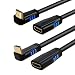 HDMI 2.0 Extension Cable, CableCreation [2PCS] 1.5 Feet Upward Angle HDMI 2.0 Male to Female Cable + 1.5 Feet Downward Angle HDMI 2.0 Male to Female Cable, 4K Ultra HD, Black primary