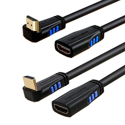 HDMI 2.0 Extension Cable, CableCreation [2PCS] 1.5 Feet Upward Angle HDMI 2.0 Male to Female Cable + 1.5 Feet Downward Angle HDMI 2.0 Male to Female Cable, 4K Ultra HD, Black