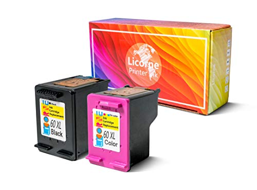 Licorne 60XL Remanufactured Ink Cartridge Combo Pack Compatible for HP 60XL 60 XL High Yield (Black & Color) for HP Photosmart C4680 D110 C4780 Deskjet D2680 F2430 F4210 F4480 Printer