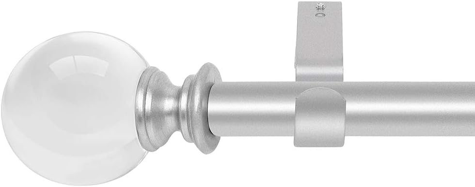 DAINTIER1 inch Single Window Curtain Rod with Crystal Ball Finial,72-144 inch,Matte Silver