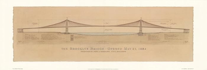 Brooklyn Bridge Art Print Travel Art Poster Print by Craig Holmes, 38x13