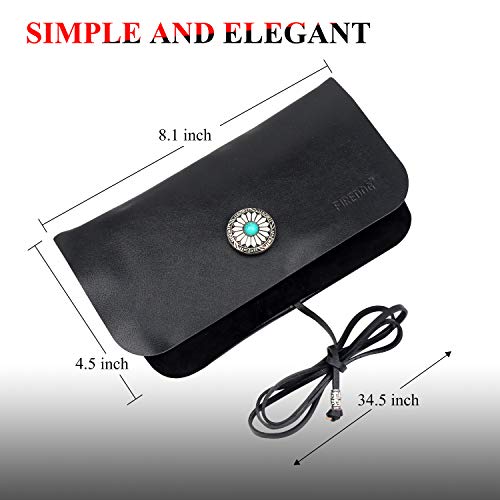 FIREDOG Tobacco Pouch, Genuine Leather Pipe Pouch Vintage Rolling Smoking Travel Folding Tobacco Bag Carrying Storage Holder(Black)