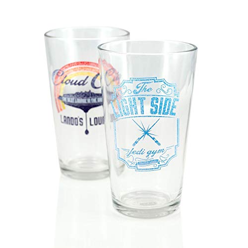 Star Wars Pint Glass Set | Retro-Themed Lando's Lounge & The Light Side Jedi Gym Pint Glasses | Set of 2 16-Ounce Glasses
