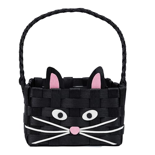 Talking Tables Cat Shaped Basket, Halloween Party Bucket with Handles Trick or Treating Treat Bag, Storage Box, Reusable Hamper, Kids Toy Box, Made of Recycled Paper, Black