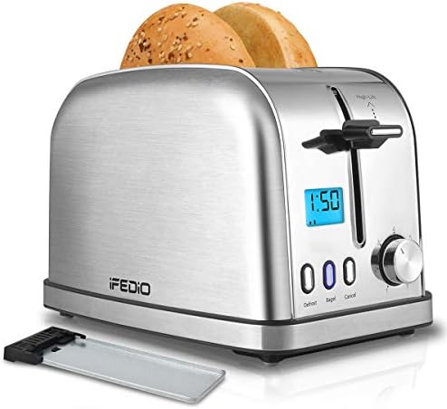 Toaster 2 Slice Toasters Best Rated Prime Toaster LCD Timer Display Compact Stainless Steel Toaster with 7 Bread Shade Settings, Bagel/Defrost/Cancel Function, Extra Wide Slots, Removable Crumb Tray (900W, Silver)