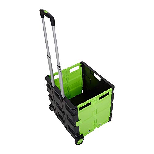 Dporticus Folding Two-Wheeled Trolley Hand Cart Plastic Hefty Heavy Carry Shopping Picnic Travel Office (Large, Green)