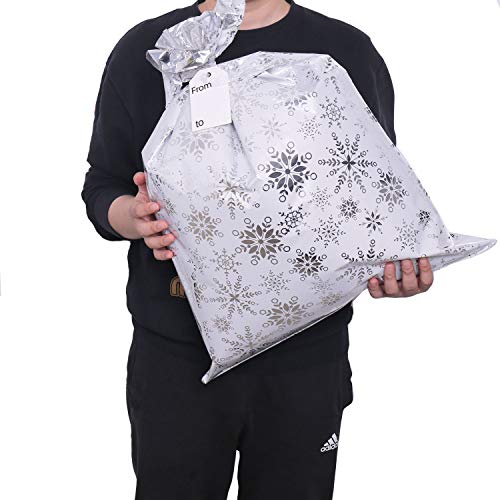 Christmas Gift Bags, 32Pcs Santa Wrapping Gift Bag in 4 Sizes and 4 Designs with Ribbon Ties and Tags for Wrapping Holiday Gifts