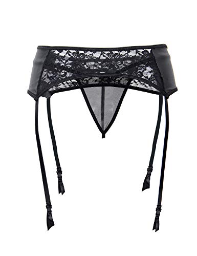 comeondear Women's Plus Size Garter Belt Set with G-String Lace Panties Lingerie (5X-Large=US 16-18) Black - Thumbnail 3