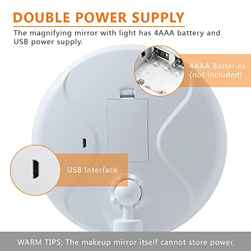 USB 10X Magnifying LED Lighted Makeup Mirror Vanity Mirror with Lights with Powerful Suction Cup